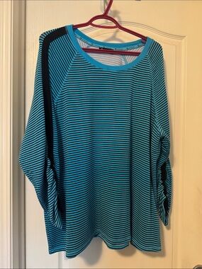 Striped Teal and Black Long Sleeve Women's Tee
